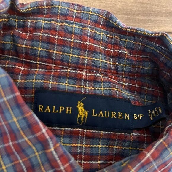 Polo Ralph Lauren Burgundy Plaid Buttonup Men Small Bin B-3 - Picture 3 of 4